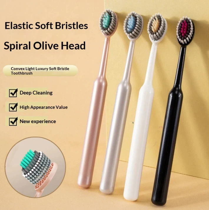 Combo Of 4 Soft Bristle Toothbrushes For Effectively Removing Plaque And Food Residue Convex Mountain Shaped ToothBrush+~