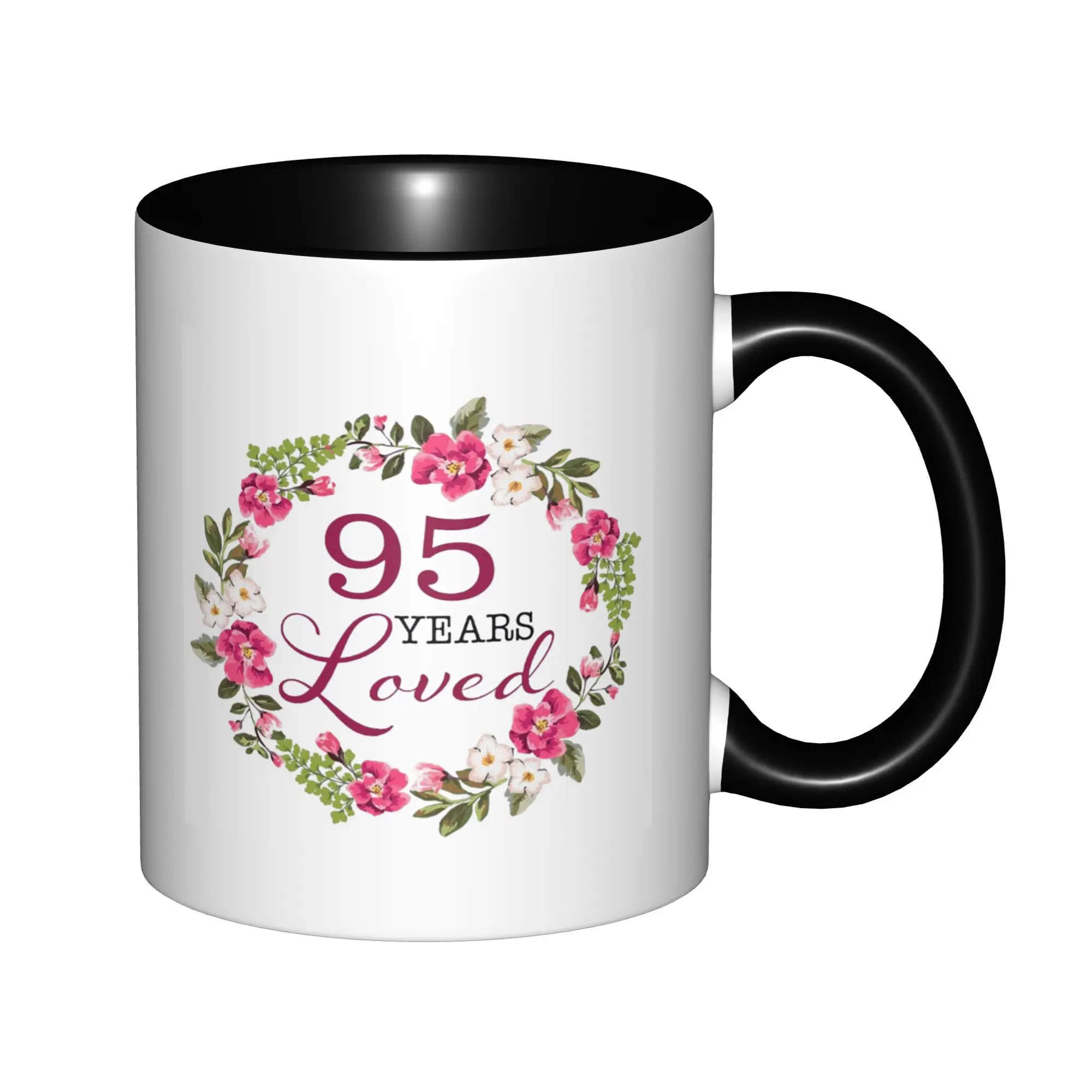 

95 Years Loved with A Garland Birthday Mugs With Black Handle Birthday Coffee Mugs Ceramic Tea Cups 11oz