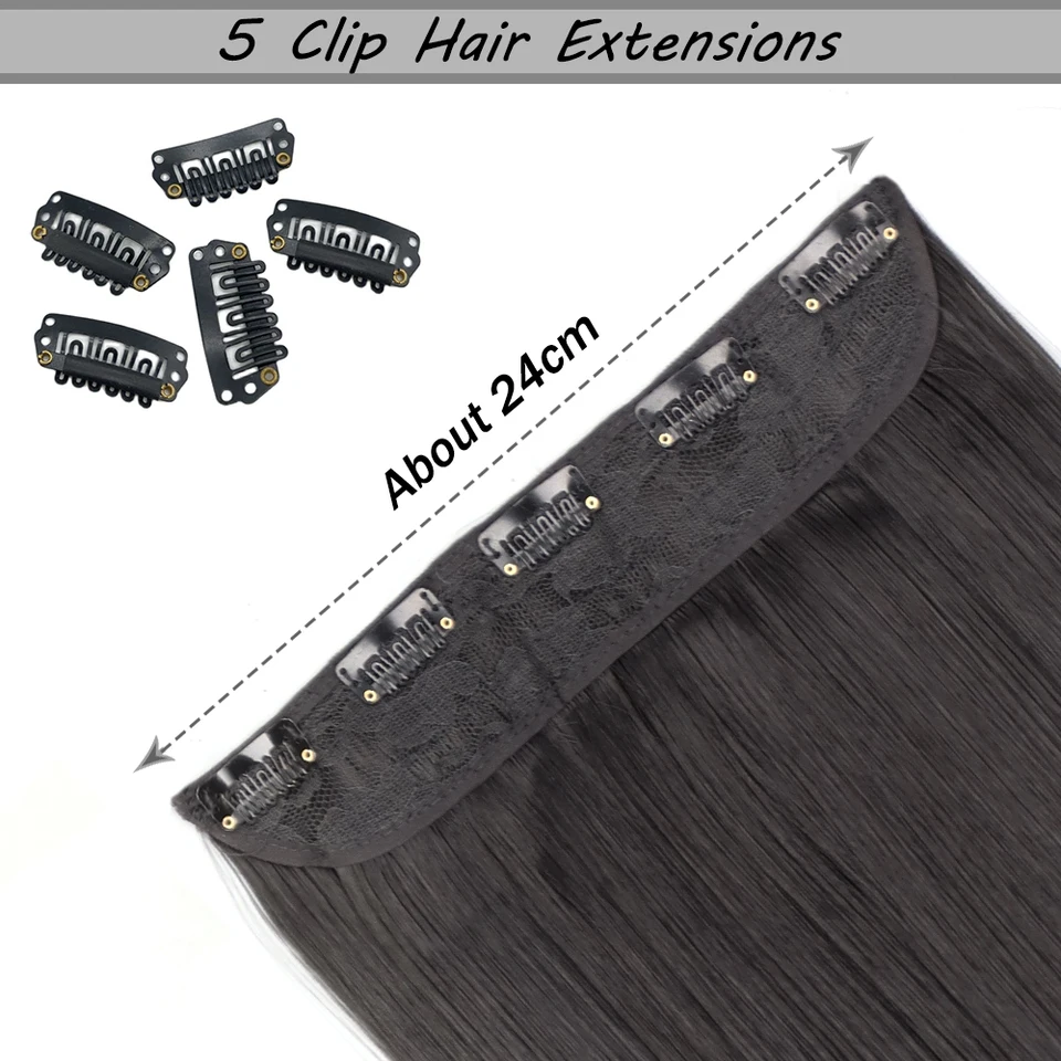 Extensiones de Cabello Sintético con 5 Clips, Lacio Largo, Negro, Marrón o Rubio, 80cm 3