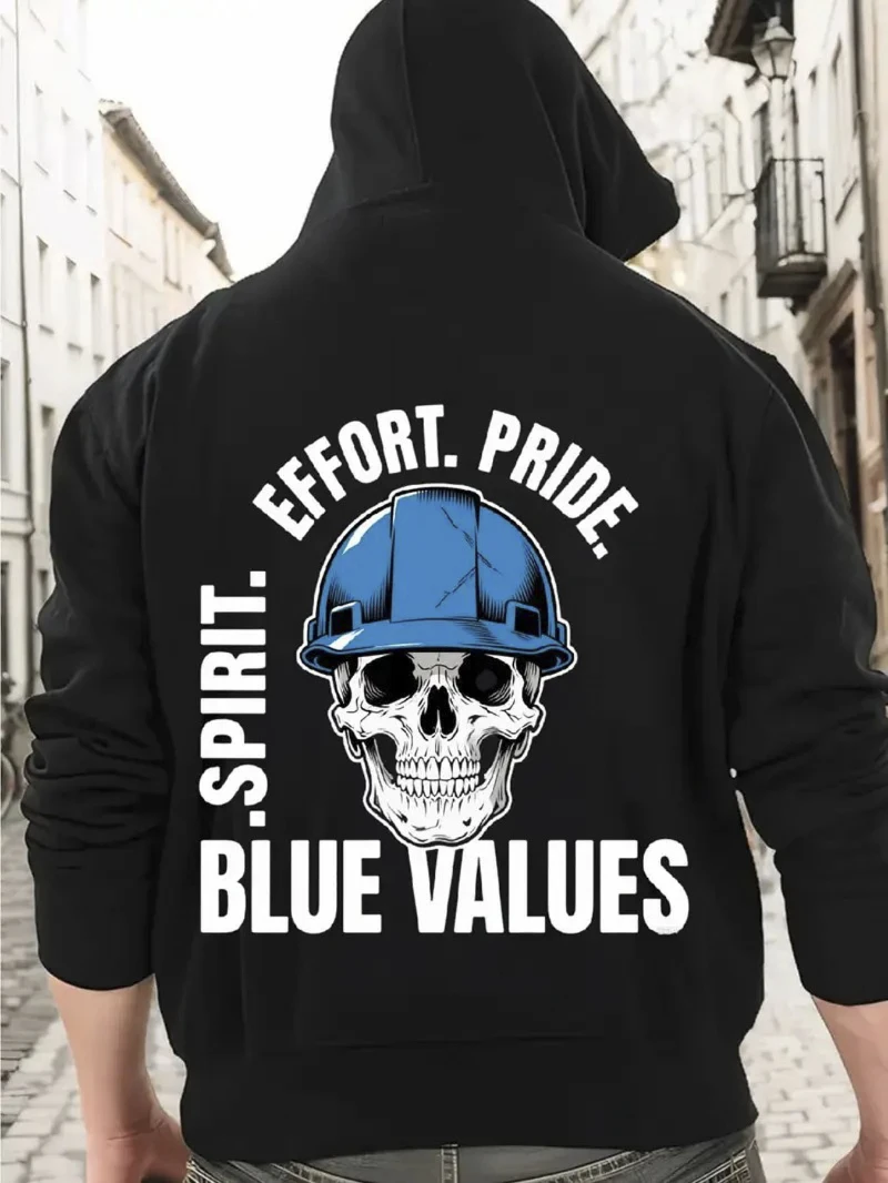 

2025 Autumn and Winter Men's Skull Graphic Hoodie _ Pride Blue High-end Luxury Is for Both Men and Women Top