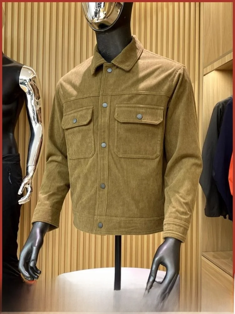 

Retro Thiened Corduroy Workwear Jaet Collared Casual Outerwear for Men Autumn Faionable Stand Fit ket Detail