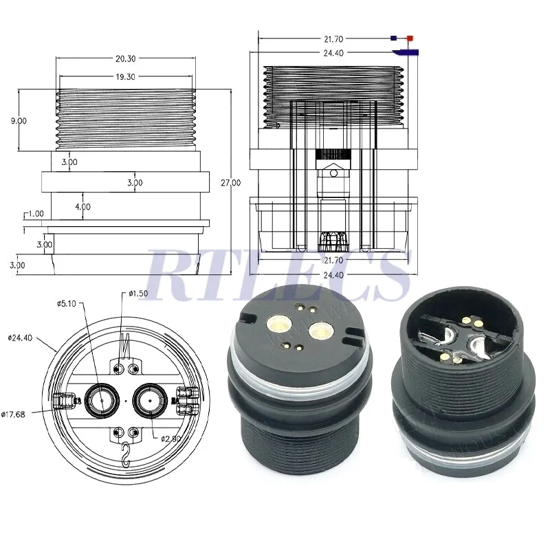 Magnetischer runder Pogo-Pin-Stecker, 10 A, männlich, weiblich, Metall, federbelastet, 1-poliges DC-Ladegerät, 16 AWG-Draht, M12-Gewinde, Gold – Detail 13