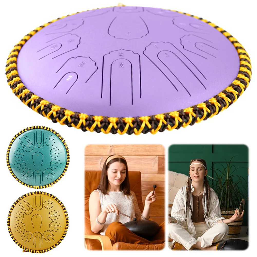 14 Inch 21 Notes Steel Tongue Drum Handpan Drum with Drum Mallets Hand Pan Drum Sound Healing Instruments for Yoga Meditation