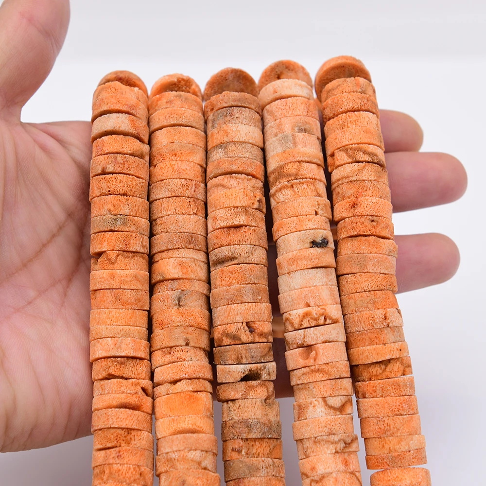 APDGG Big 16mm Natural Orange Coral Slice Center Drilled Wheel shape Loose Space Beads 15.5'' Strand Jewelry DIY