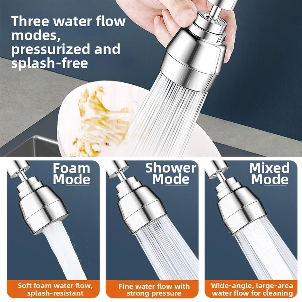 Water Nozzle Faucet Extender 360 Degree Rotatable Splash Proof Faucet Extender With 3 Water Saving Kitchen Bathroom Faucet Parts
