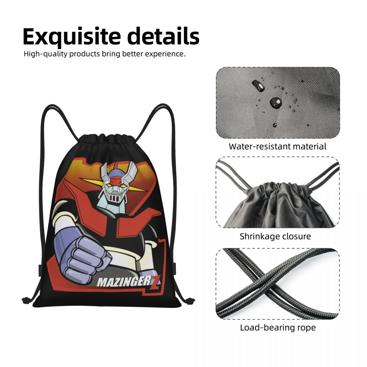 Saco de cordão personalizado Mazinger Z Anime para homens e mulheres, leve, UFO Robot Grendizer, ginásio esportivo, mochila de armazenamento