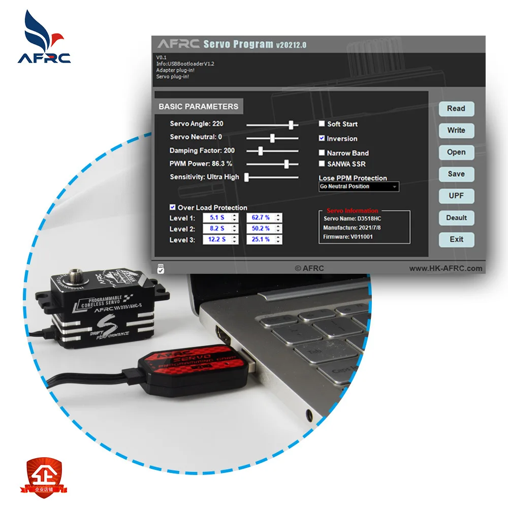 AFRC Servo Ganzmetall Programmierbarer Hochleistungs-Bürstenloser Mini-Servomotor D3518HC-S für RC-Modellauto-Flugzeugboot