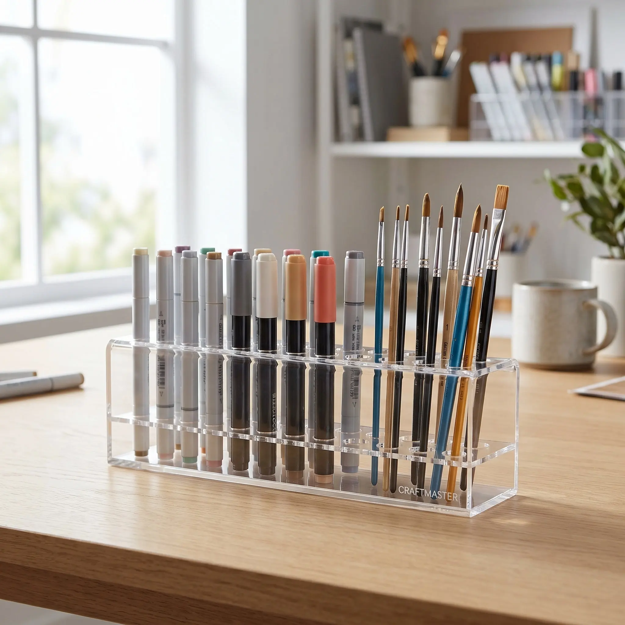 Plastic Pencil Holder Pen Displaying Rack Large Capacity Pen Storage Box Multi Holes Pencils Holder for Painting Pens Brushes