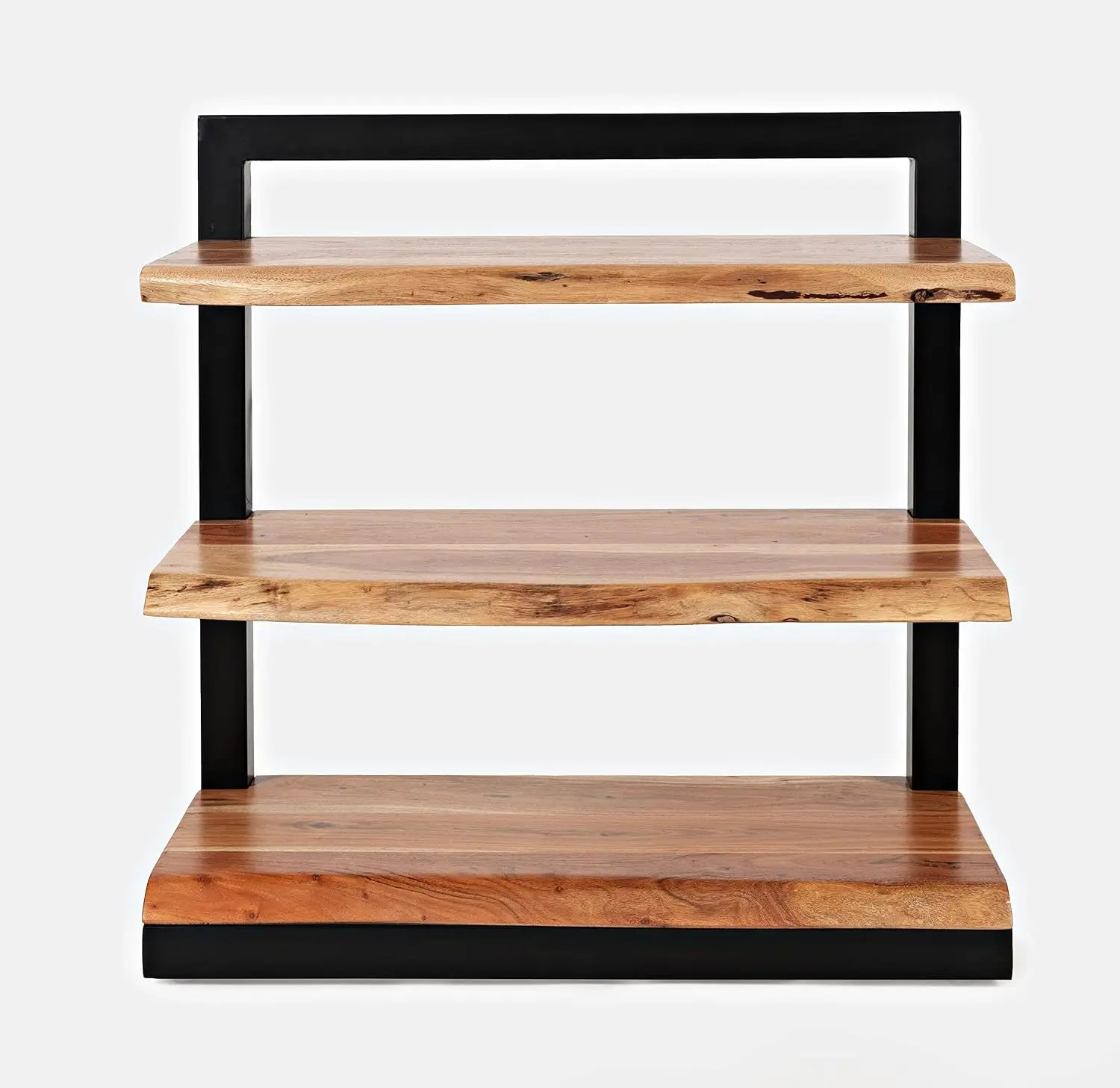 Solid Acacia Wood Bookcase with Iron Accents, Modern 3 Shelf Storage Shelf for Living Room Home Office, Customized