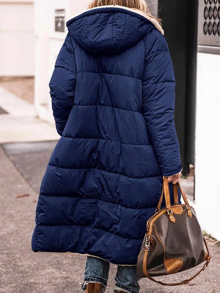 Oversized Plush Coat Women Autumn Winter Casual Hooded Long Jackets Female Warm Thick Double Sided Wear Fluffy Parkas Outerwear