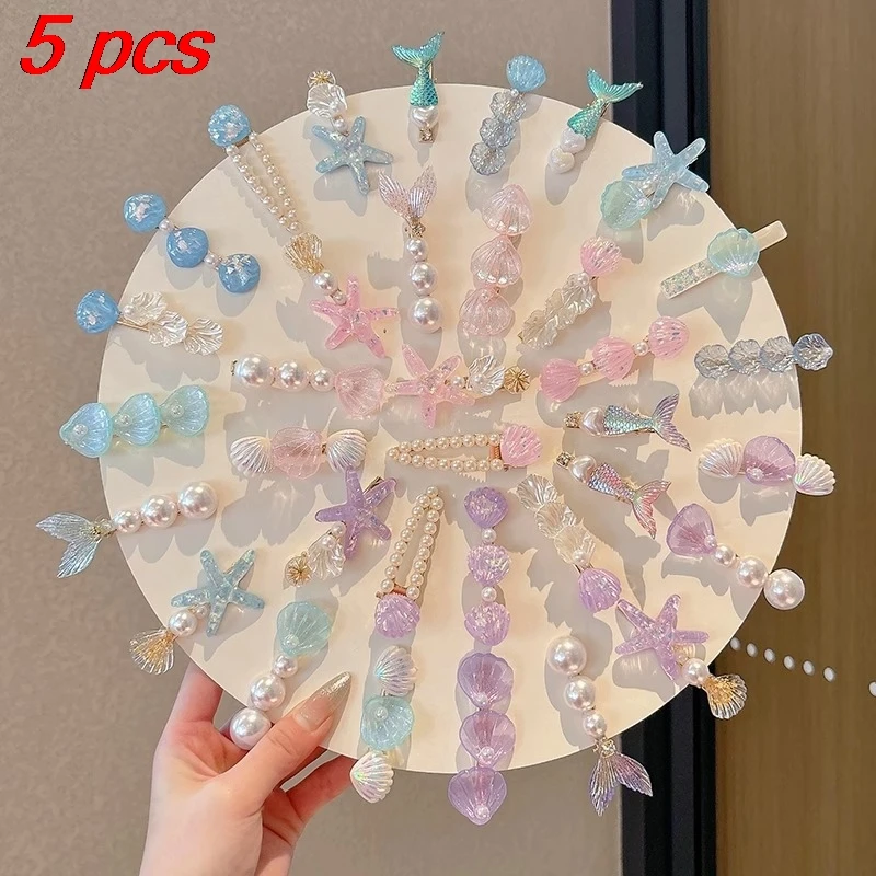 

5 Pcs Children's Hair Clips Set Starfish Shell Colorful Sweet Cute Hair Pin High-quality Exquisite Luxury Brand Hair Accessories