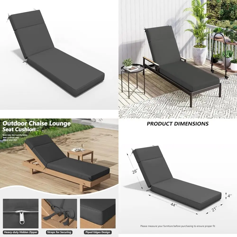 

Водостойкая и устойчивая к выцветанию подушка для шезлонга на открытом воздухе, 72 длина x 21 ширина x 4 глубины, пена высокой плотности для комфорта