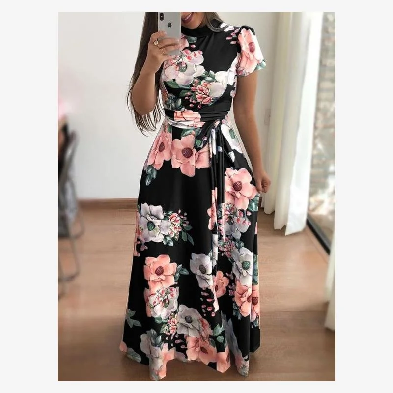 Zomer 2020 Casual Bloemenprint Lange Dr Voor Vrouwen Loose Fit H Versie 00% Linnen Materiaal Comfortabele Ele Jurk