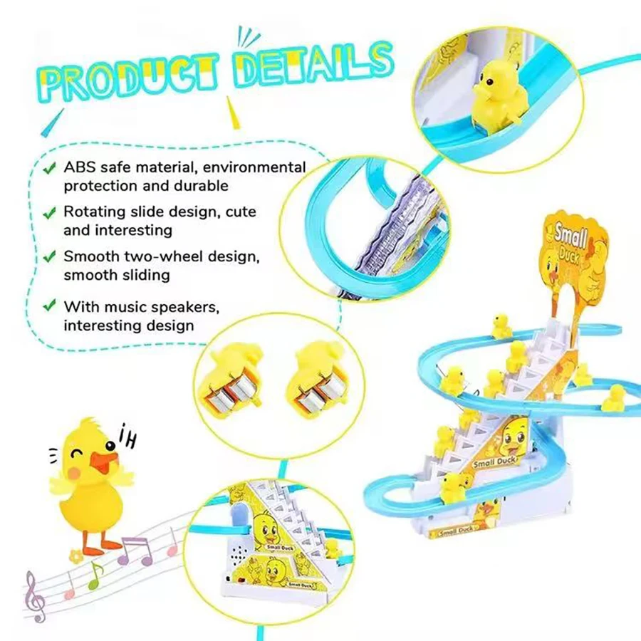 ชุดของเล่นเป็ดไฟฟ้า DIY ของเล่นเป็ดปีนป่าย แข่งขันวิ่งบนราง พร้อมไฟและเสียงเพลง ของเล่นรถไฟเหาะสำหรับเด็ก เป็นของขวัญ