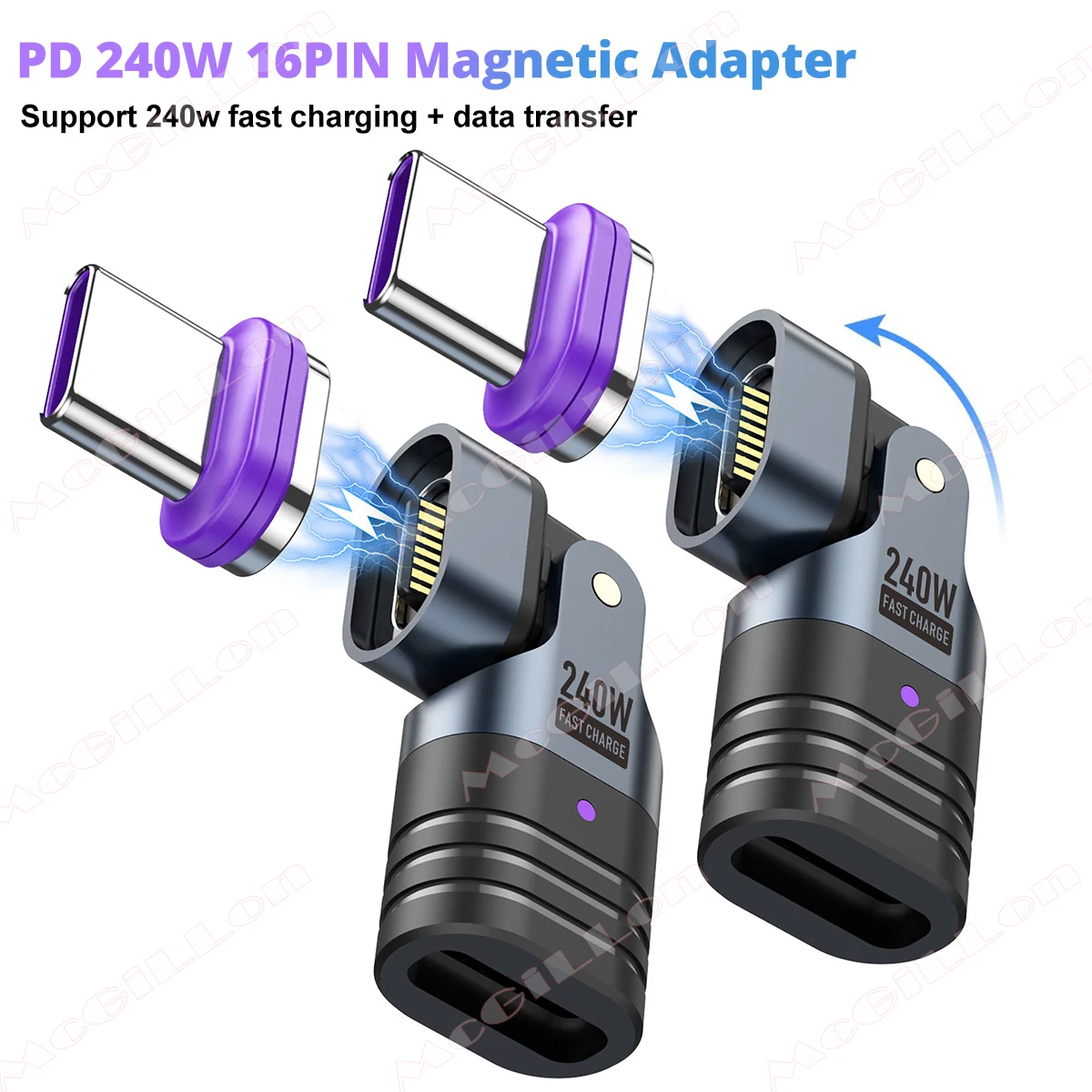 240W Type C Adapter USB-C to Type-C Fast Charging Cable Magnetic USB C Female Converter for Macbook iPhone 16 15 Xiaomi Samsung