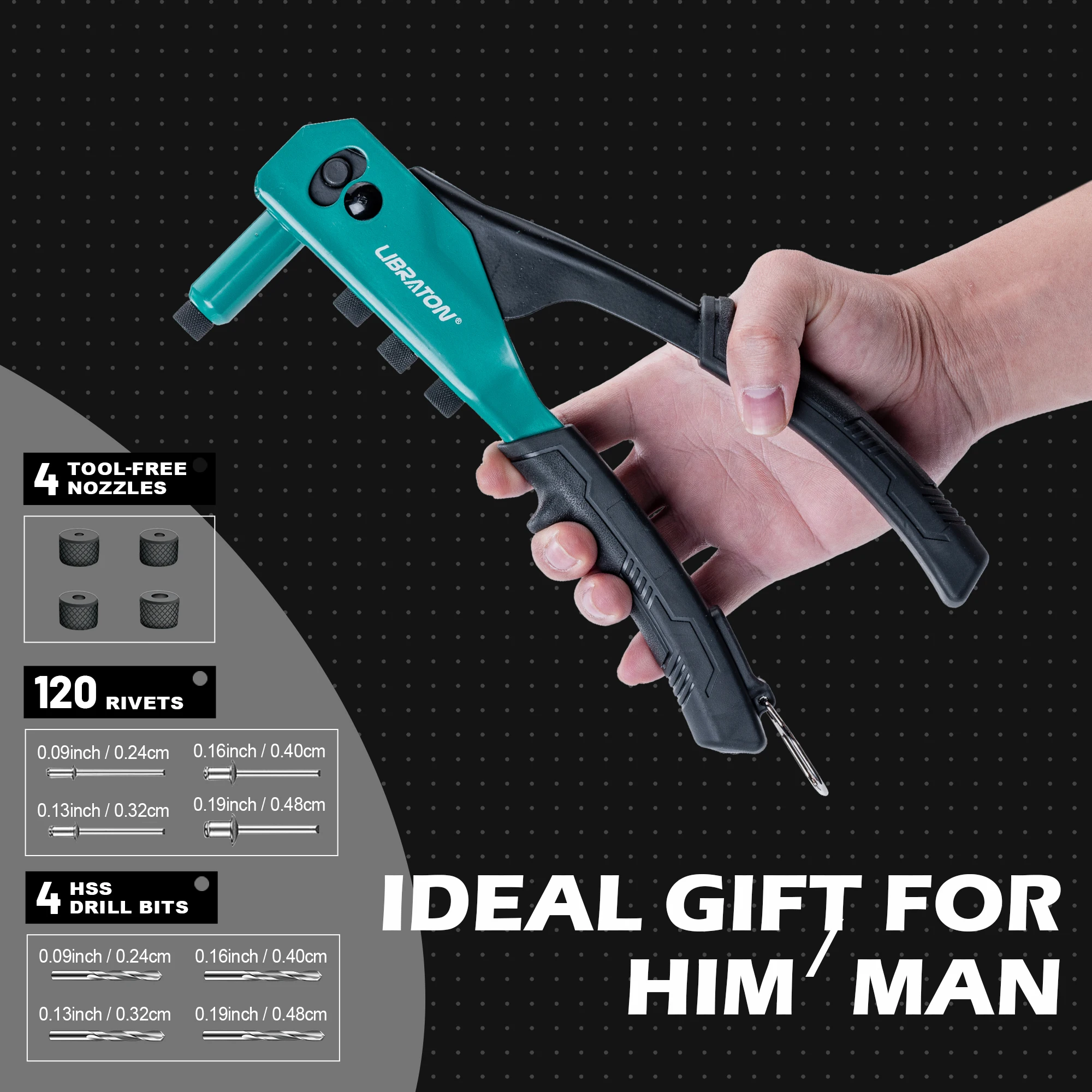 Rivet Gun Kit Heavy Duty Riveter Set Pop Rivet Gun 120Pc Blind Rivet Professional Hand Riveter Hand Tool Rivet Tool for Metal