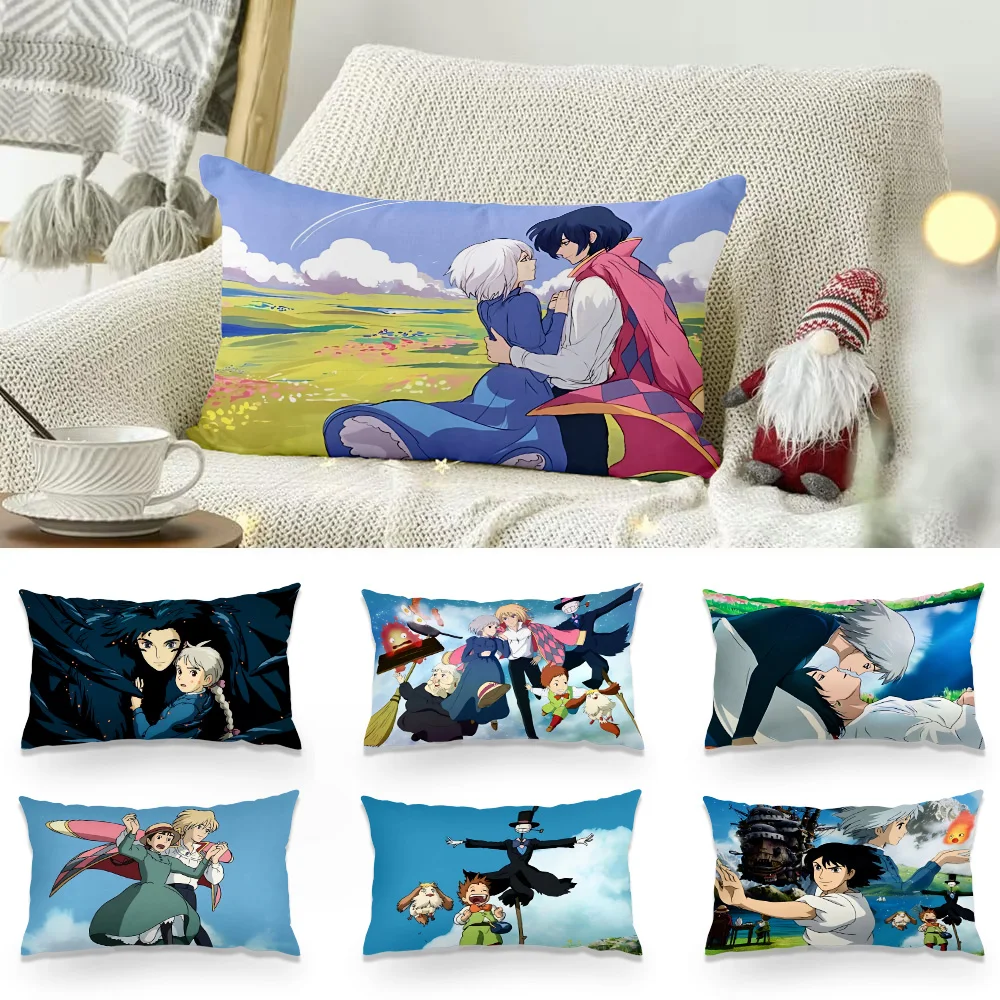 Pillow Covers Cartoon Moving H-Howls S-Sophies Castle Sofa Decorative Home Double-sided Printing Short Plush Cute Cushion Cover