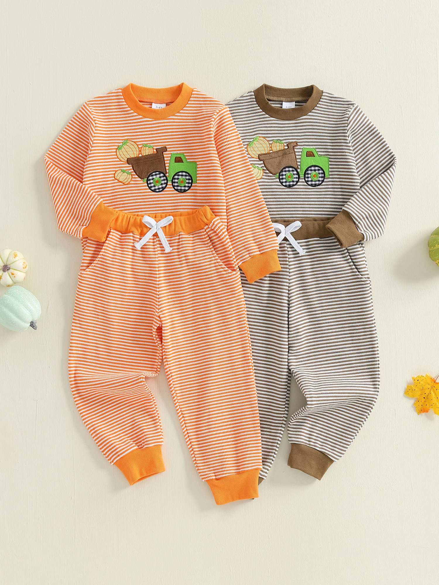 

Toddler 2-Piece Halloween Costume Set with Ghost Print Long Sleeve Top and Striped Pants for Kids Halloween Party Outfit