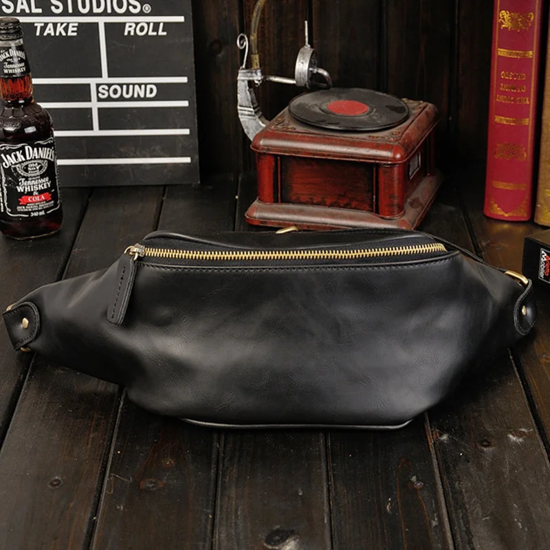 Vintage Trendy Men's Waist Pack Fashion PU Leather Chest Bag Outdoor Shoulder Messenger Bag Man Belt Pouch Sports Fanny Pack