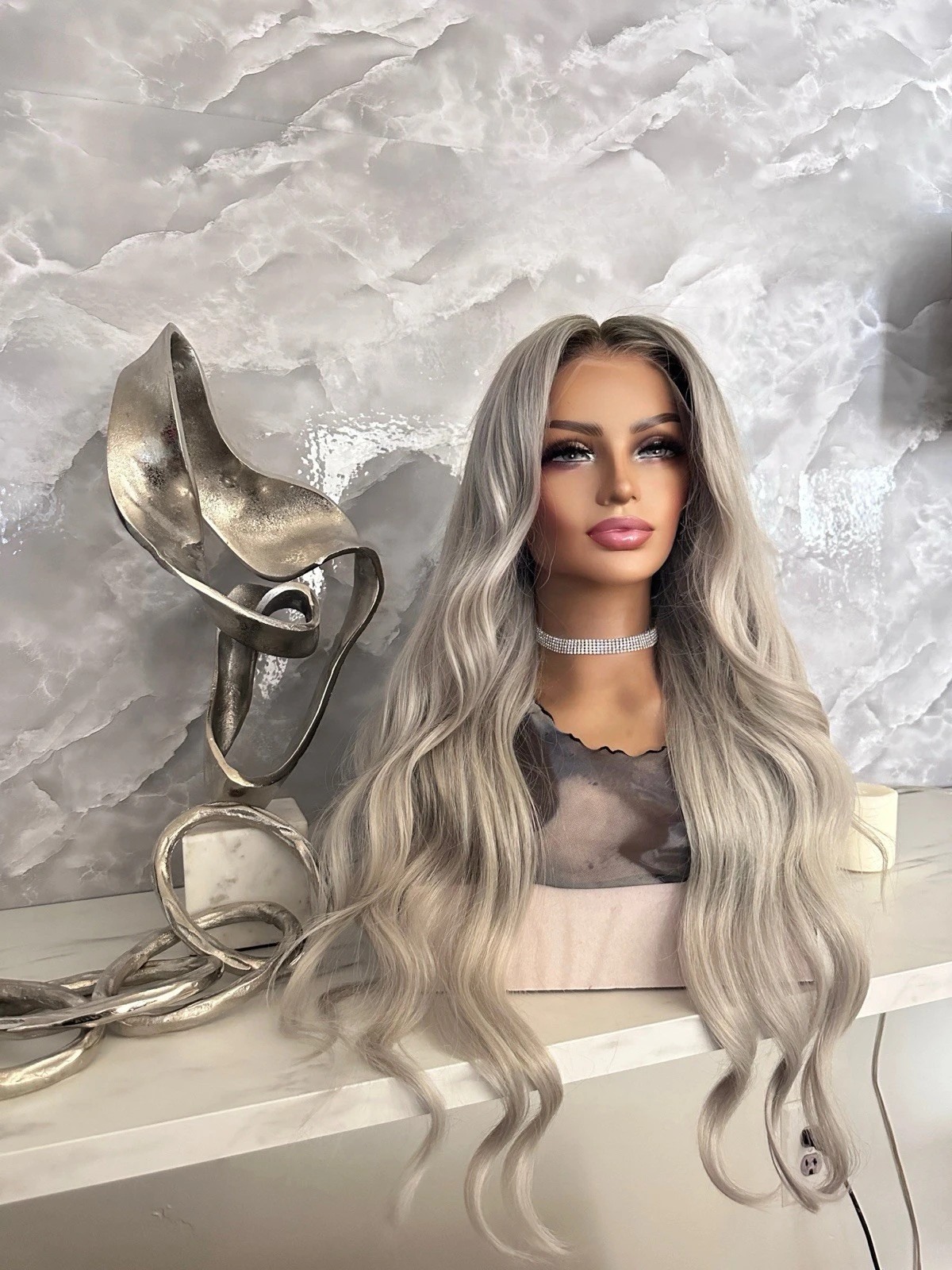 

Hair Wig 250% Density 13x6 HD Straight 28”Lace Front Silver Blonde W/ Root