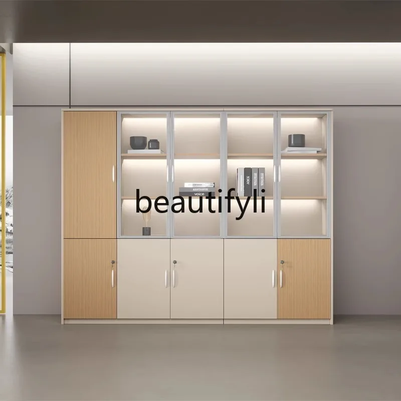 High-end File Cabinet with Glass Door for Office Document Storage