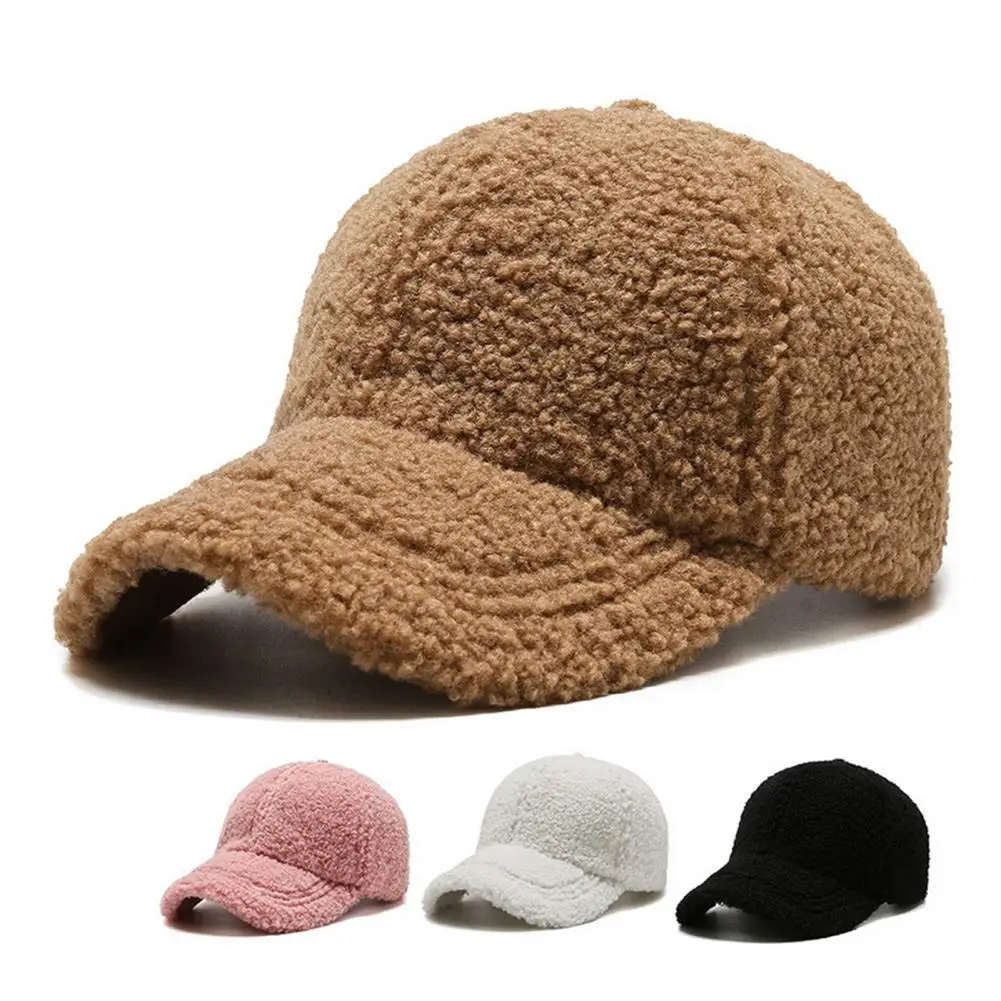 Women Winter Baseball Hat Lambswool Thermal Insulation Decorative Outdoor Travel School Peaked Cap Hiking Duck Tongue Hat