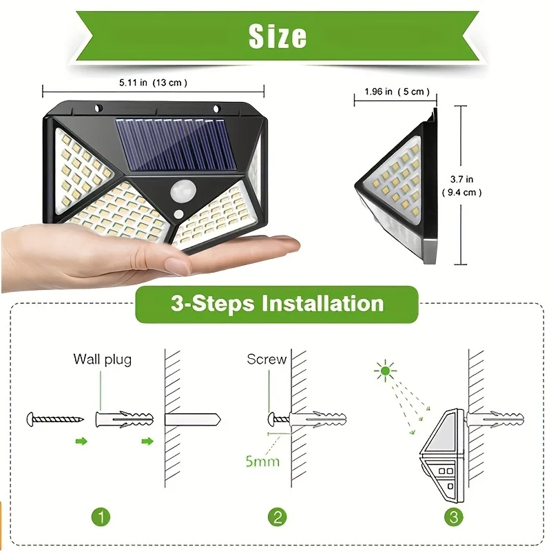 4/6/8Pcs 100LED applique da parete sensore di movimento solare impermeabile per esterni lampione solare a energia solare per la decorazione del