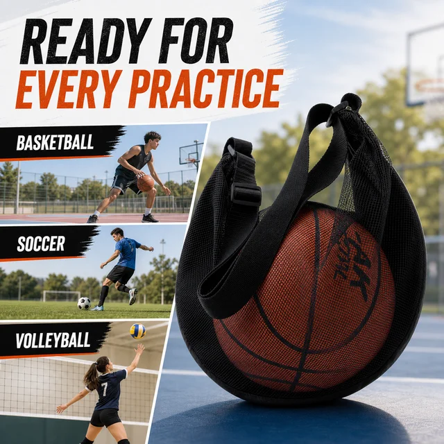 Single Ball Bag Mesh Basketball Carry Bag with Zipper Pocket Adjustable Shoulder Strap for Soccer Volleyball 4