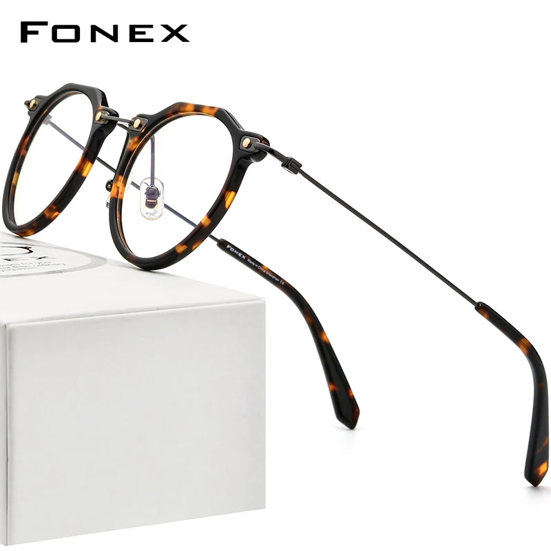 FONEX Acetate Titanium Glasses Frame Women 2025 New Retro Polygon Eyeglasses Men Spectacles Eyewear F85738