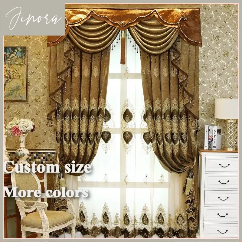 European Embroidered Luxury Chenille Curtains For Living Room Bedroom Dining Hall Grace Romantic Decor Custom Size White Tulle