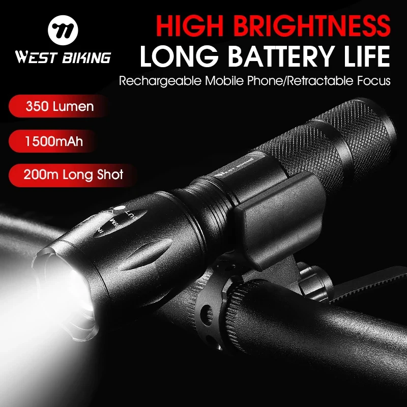 WEST BIKING Waterproof Bicycle Light 350LM USB Rechargeable LED Flashlight MTB Road Bike Front Lamp Power Bank Cycling Headlight