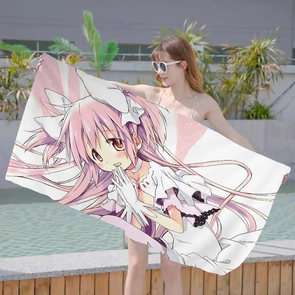 Anime Puella Magi Madoka Magica Microfiber Blanket Quick Drying Beach Oversized Printing Super Absorbent Pool Towel Blanket