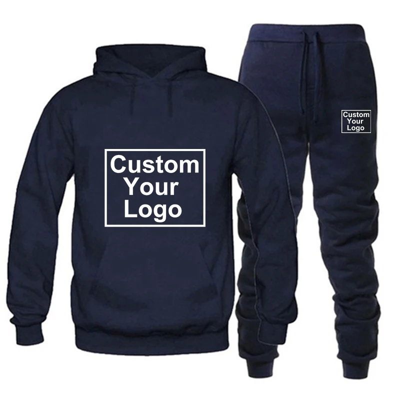 Sonbahar erkek rahat eşofman DIY Hoodies tasarım sizin Logo Set Sweatsuits Jogger pantolon takım elbise atletik spor rahat kıyafetler