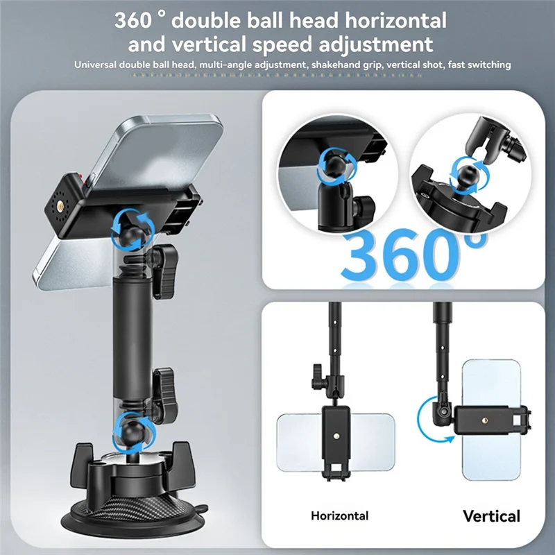 

Go-Quick II Action Camera Smartphone Suction Cup Mount 1/4'' Screw 360° Ballhead For Gopro Insta360 Phone Car Holder-B12B