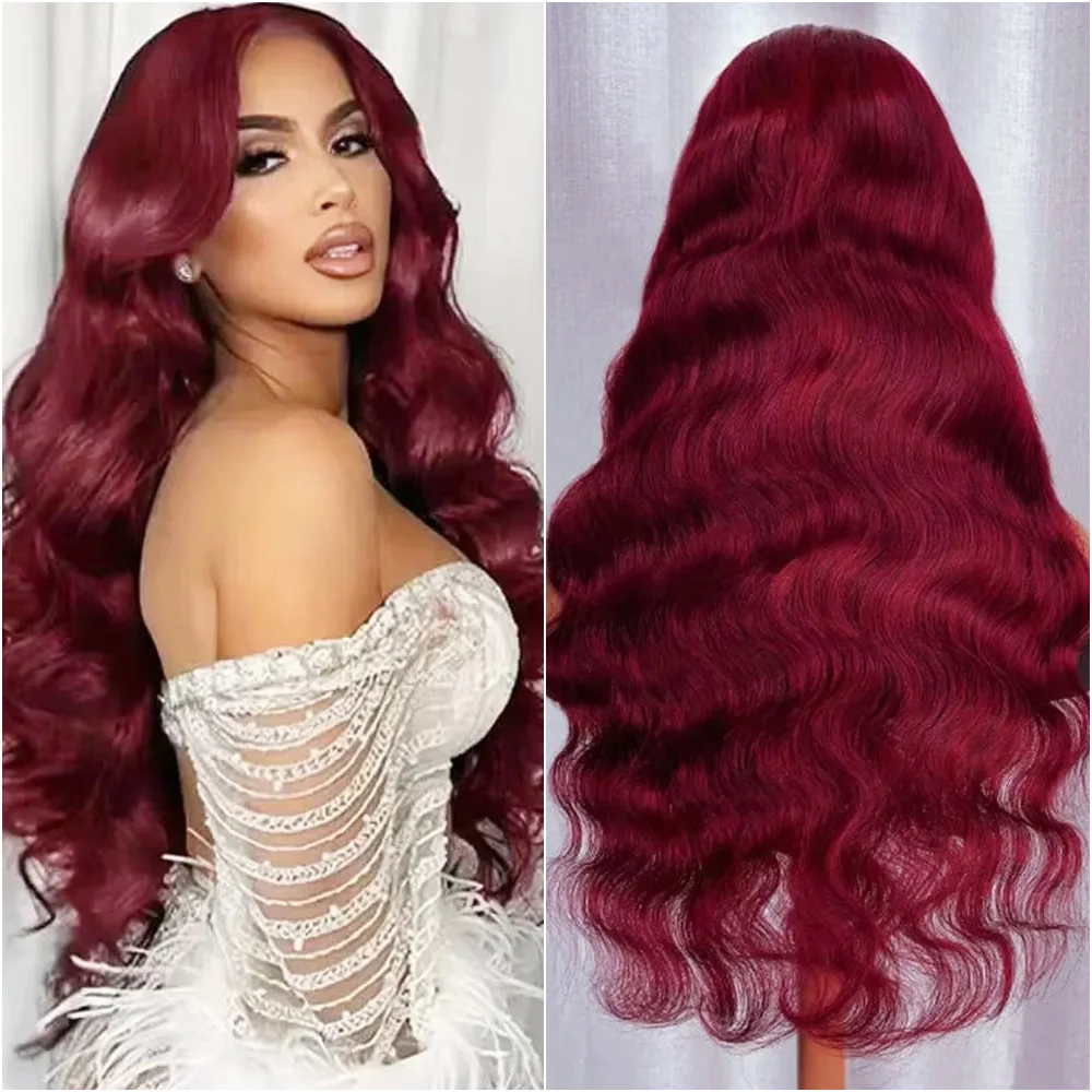 

Парик из натуральных волос Body Wave Curly, цвет 99J (красное вино), 13x6 HD Lace Frontal, предварительно выщипанный, из бразильских волос Remy, 18-40 дюймов, парик с кружевной основой