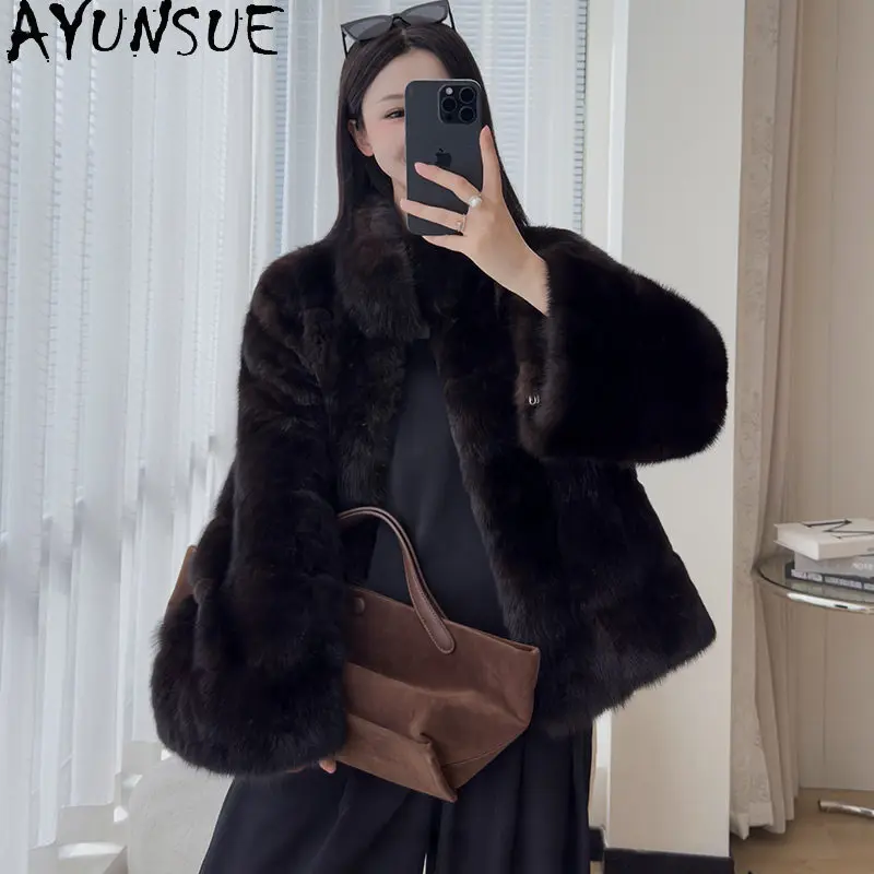 

AYUNSUE Top Quality Natural Mink Fur Coat Women Winter Clothes Warm Real Fur Womens Coats New in Coats Whole Purple Mink Abrigos