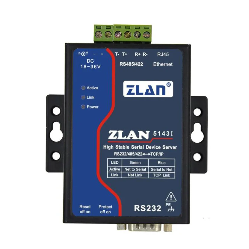 Isolated Industrial Serial Server RS232/RS485/RS422 to Ethernet Modbus ZLAN5143I