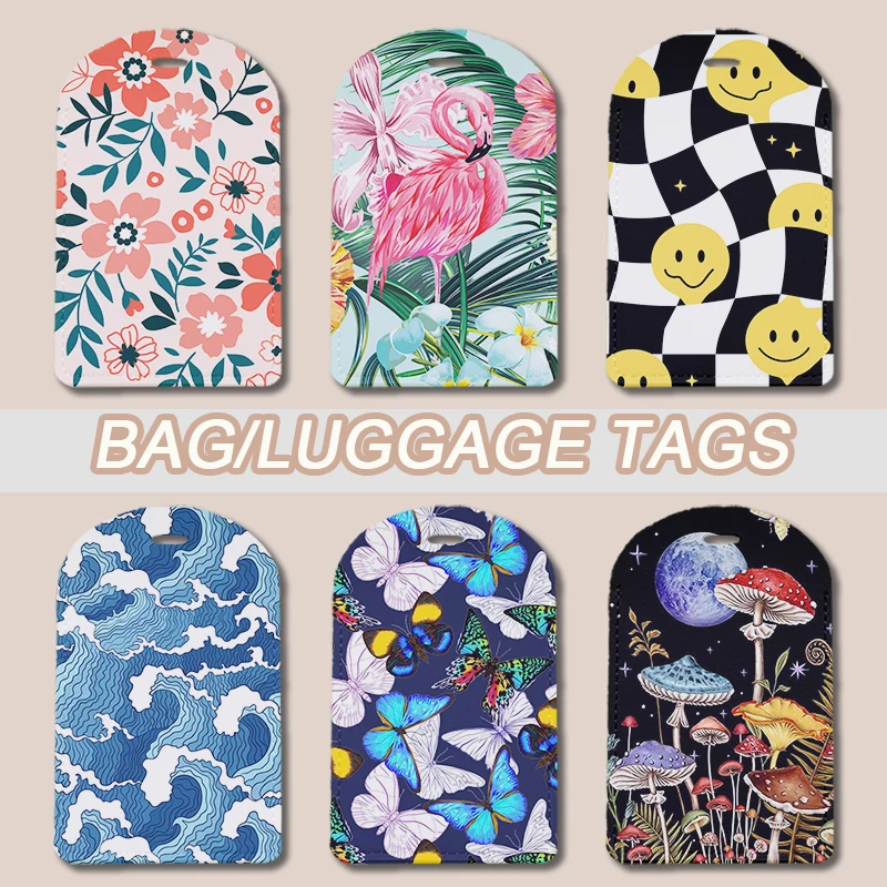 

PU Leather Travel Luggage Tags with Privacy Cover for Suitcase Handbags Backpacks Men Women Cartoon Baggage Tags