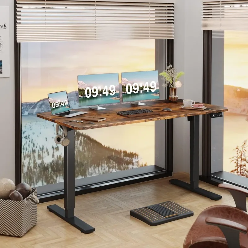 Furmax Electric Height Adjustable Standing Desk Large 55 x 24 Inches Sit Stand up Desk Home Office Computer Desk , Brown