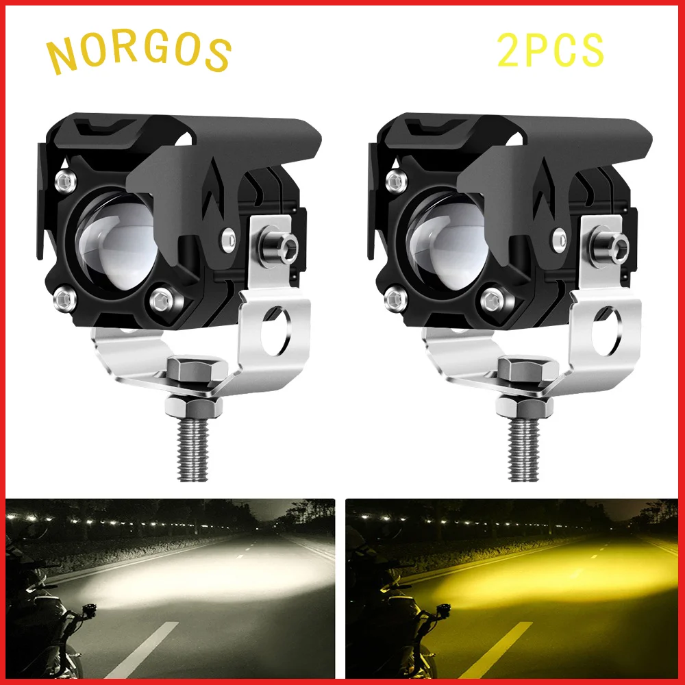 

NORGOS 12V 24V Motorcycle Headlights White and Yellow Dual External Spotlights 60W Ultra Bright off-road Vehicle Driving Lights