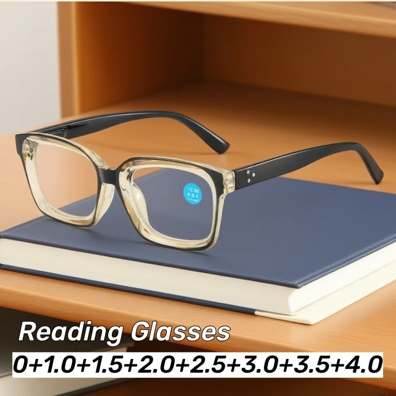 

Men's and Women's Retro Large Frame Presbyopia Glasses Fashion Square Frame Spring Legs HD Anti-blue Light Reading Glasses