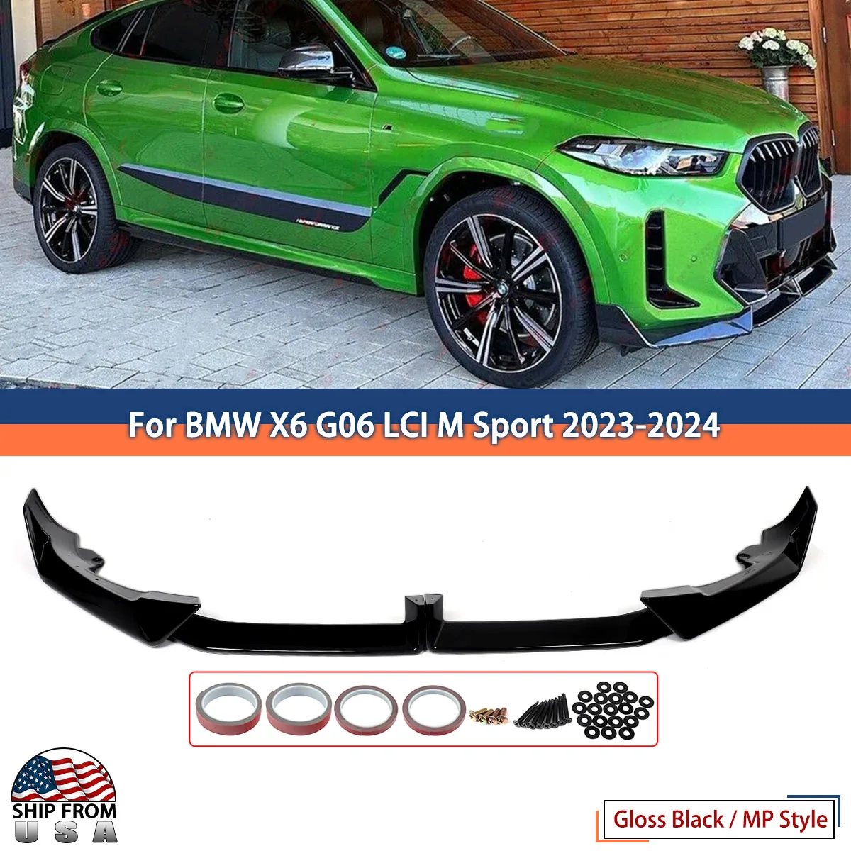 Black Front Bumper Spoiler Splitter Lip MP Style For 2023+ BMW X6 G06 M Sport