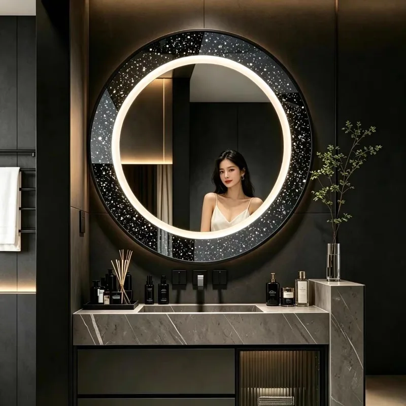 Round LED Starry Sky Smart Bathroom Mirror Hidden Mirror Bathroom Wall-mounted Smart Mirror Customized Wall-mounted