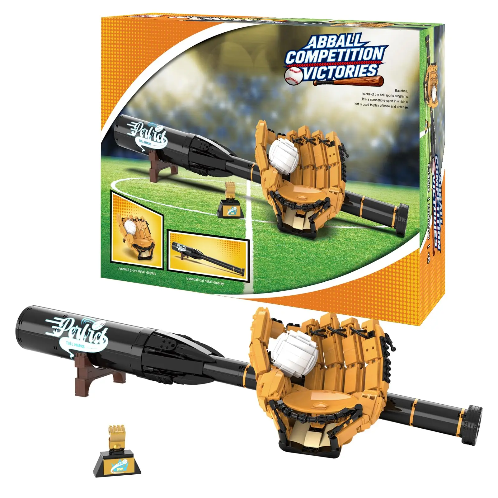 

Baseball building block set including a bat glove baseball, trophy and display stand the perfect gift for sports fans 968Pcs