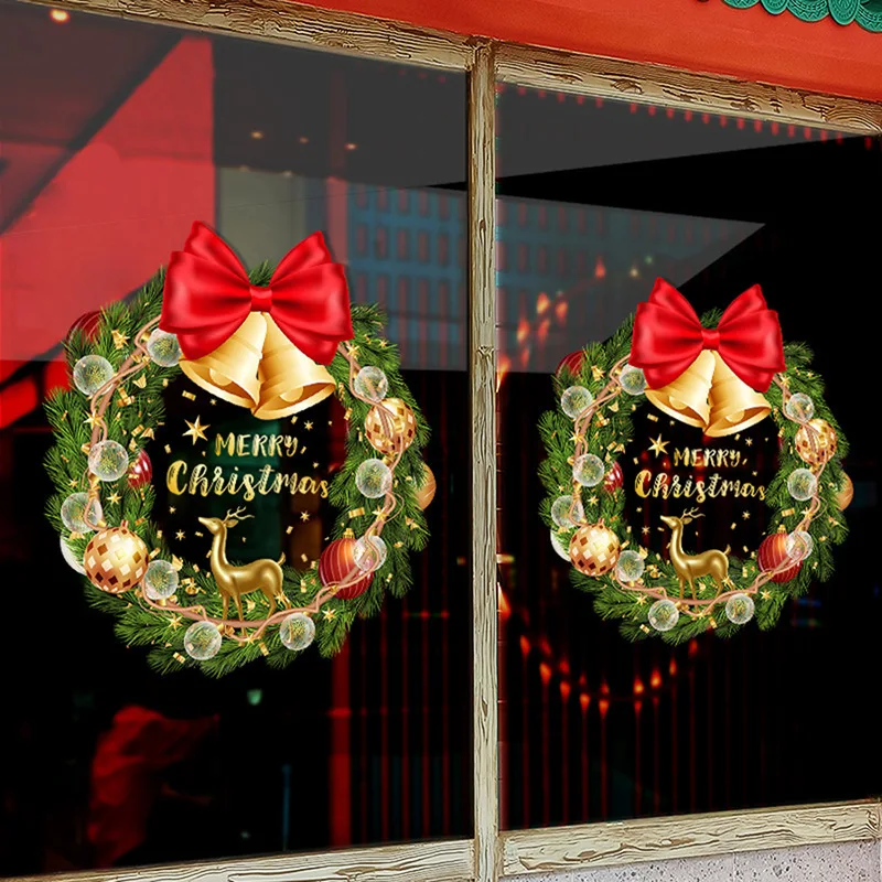 Christmas Day decorations atmosphere shop window wreath static sticker glass sticker window knot bell sticker