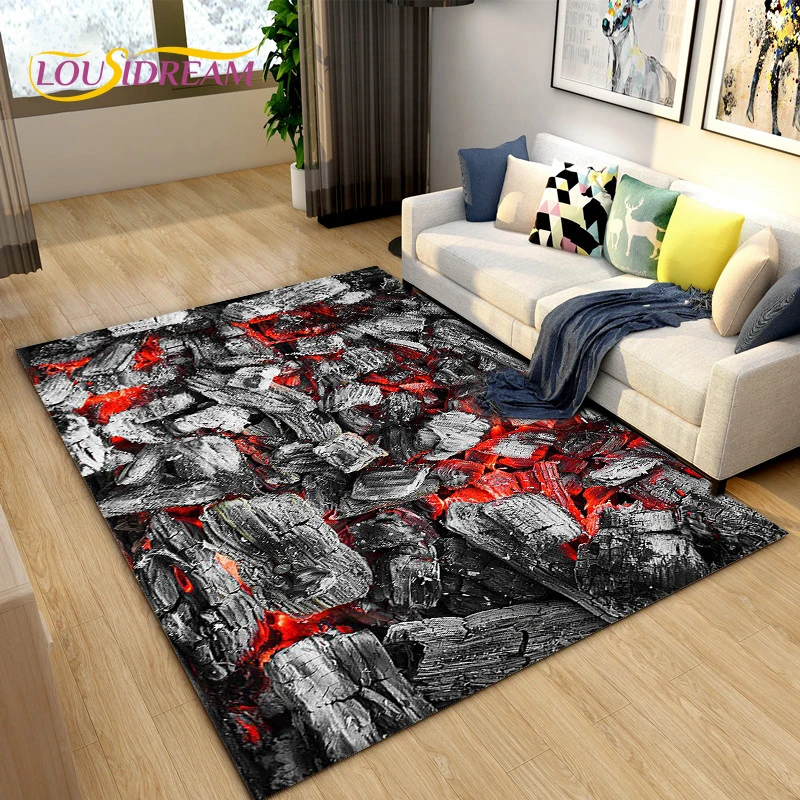 

3D Charcoal Volcanic Rock Flame Stone Area Rug,Carpet Rug for Living Room Bedroom Sofa Decoration,Kitchen Non-slip Floor Mat