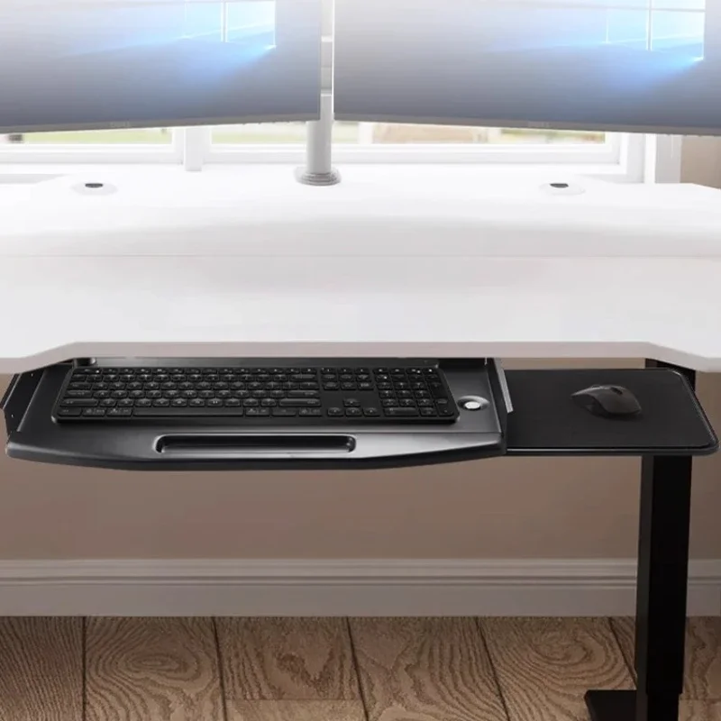 Metal Desk Keyboard Stand with Sliding Pull-Out Tray Under-Desk Storage Mouse Holder Space-Saving Home Office Desk Accessory