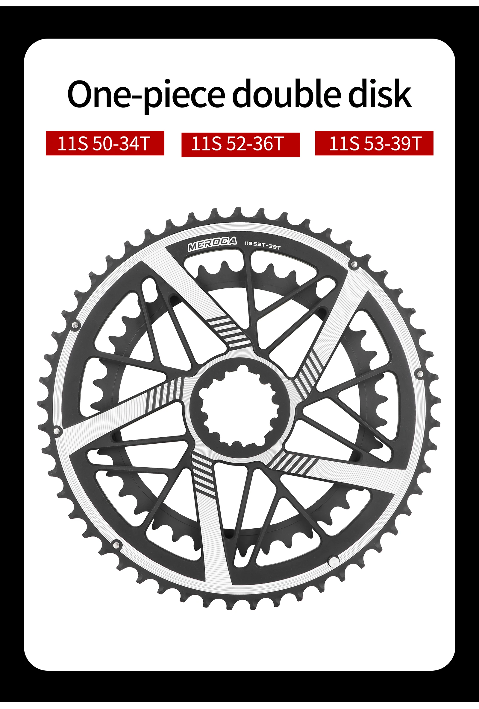 MEROCA Rennrad-Kurbelgarnitur, 9/10/11 Geschwindigkeiten, direkt montierter Doppelkurbelgarnitur, 50 t-34 t/52 t-36 t/53 t-39 t, Straßenkurbel aus Aluminiumlegierung, 170 mm – Detail 4