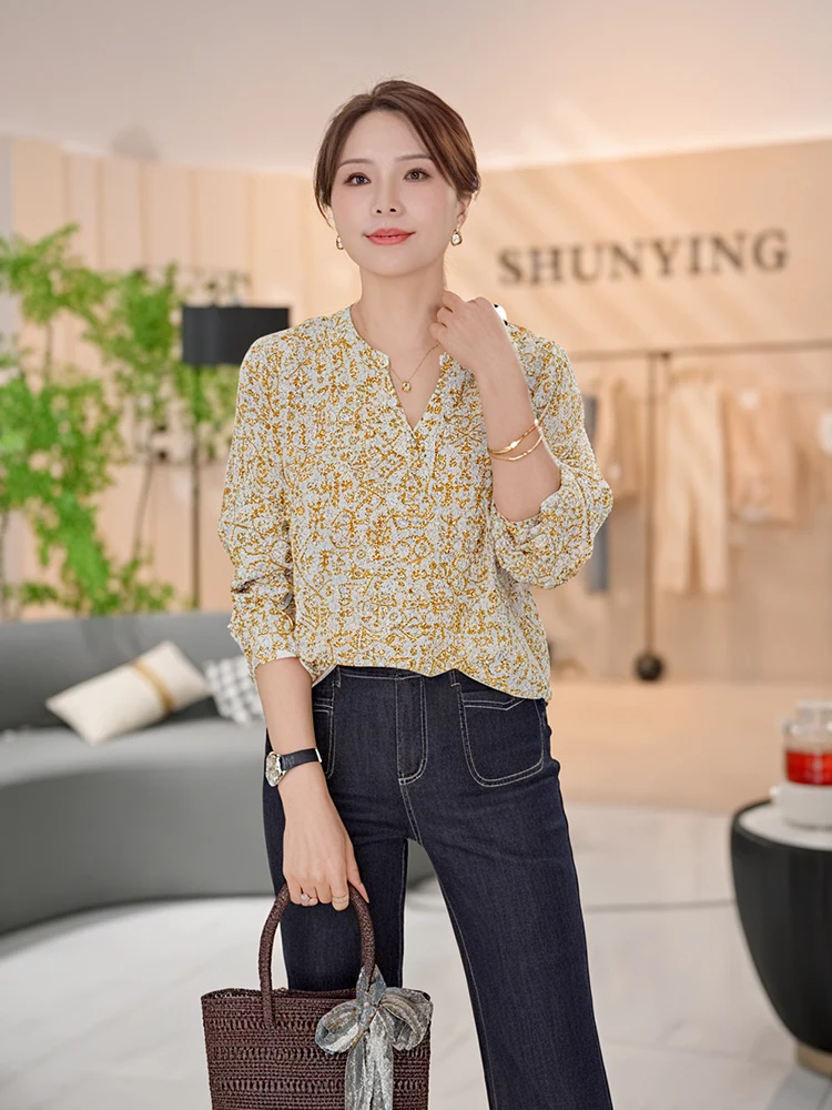 

Легкий женский повседневный тонкий длинный свитер с принтом и V-образным вырезом, осенний, из полиэфирного волокна