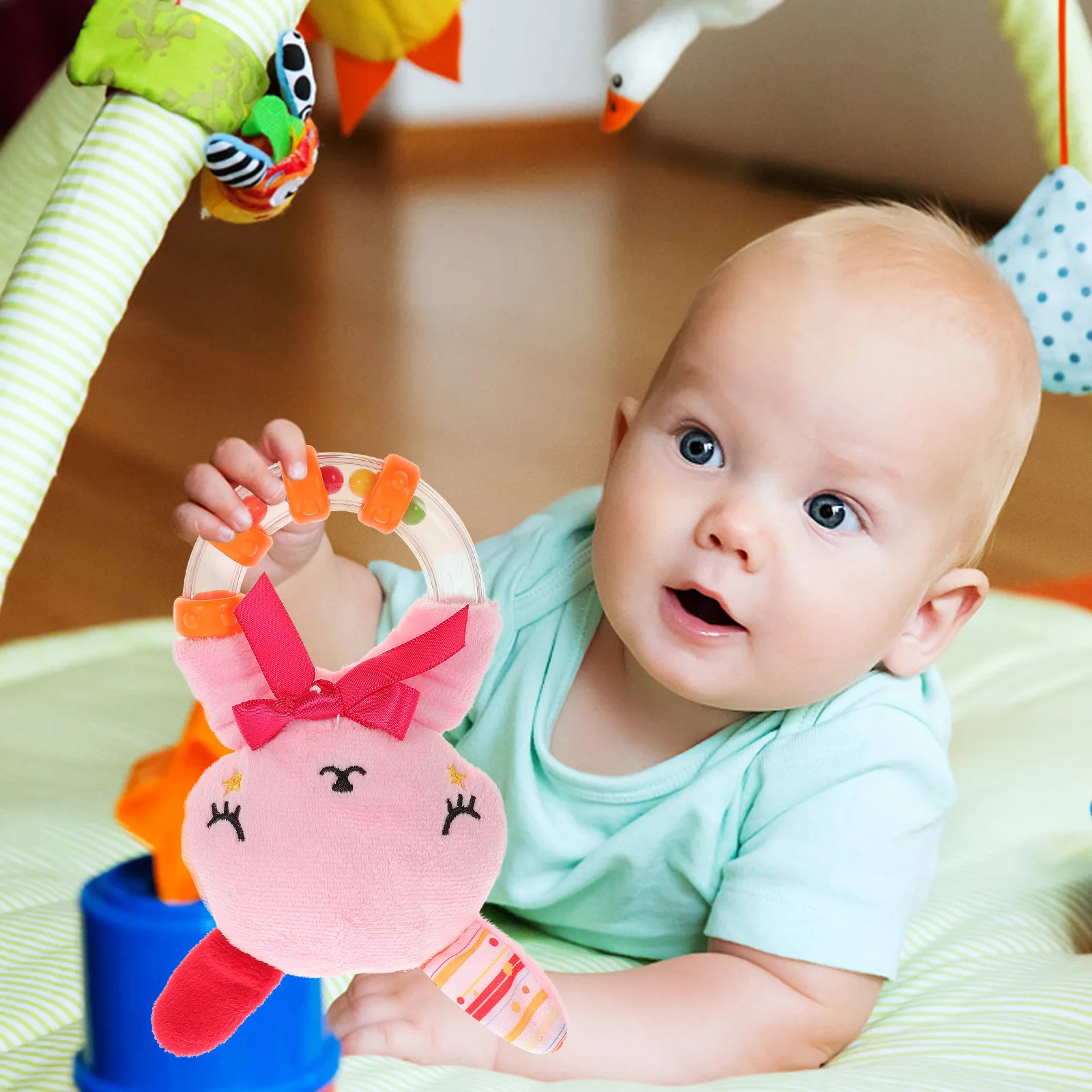 

Cartoon Animal Infant Educational Play Shaker Soft Grasping Development Hanging Stroller Crib Ring for Toddler